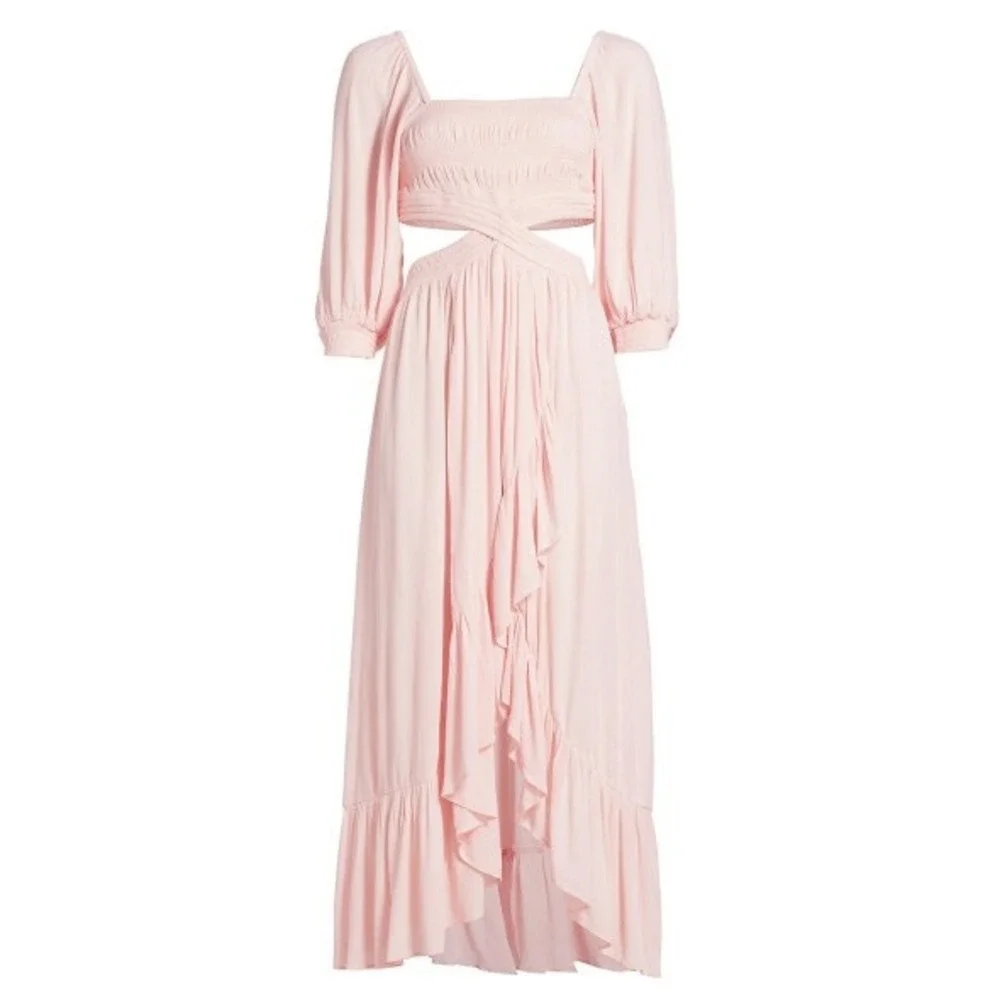 Free People Cross My Heart Maxi‎ Dress Peach Smocked Cut Out OB1683503 Womens XS
